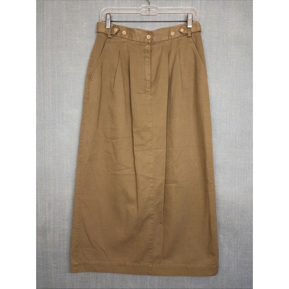 Vintage British Khaki Khaki Pencil Cotton Twill Midi Skirt Size 10